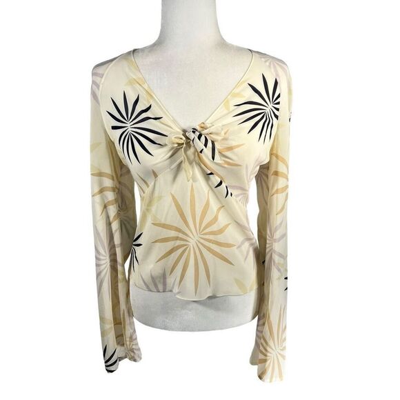 Elie Tahari Abstract Leaf Print Tie-front Blouse Size Medium - Picture 12 of 12